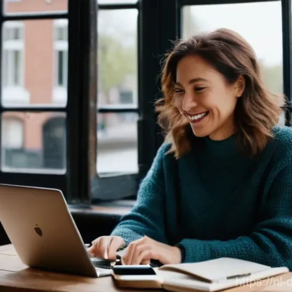 소셜 미디어에서의 관계 형성을 위한 팁 - **Authentic Connection in a Cozy Dutch Setting:** A warm and inviting scene featuring a female conte...