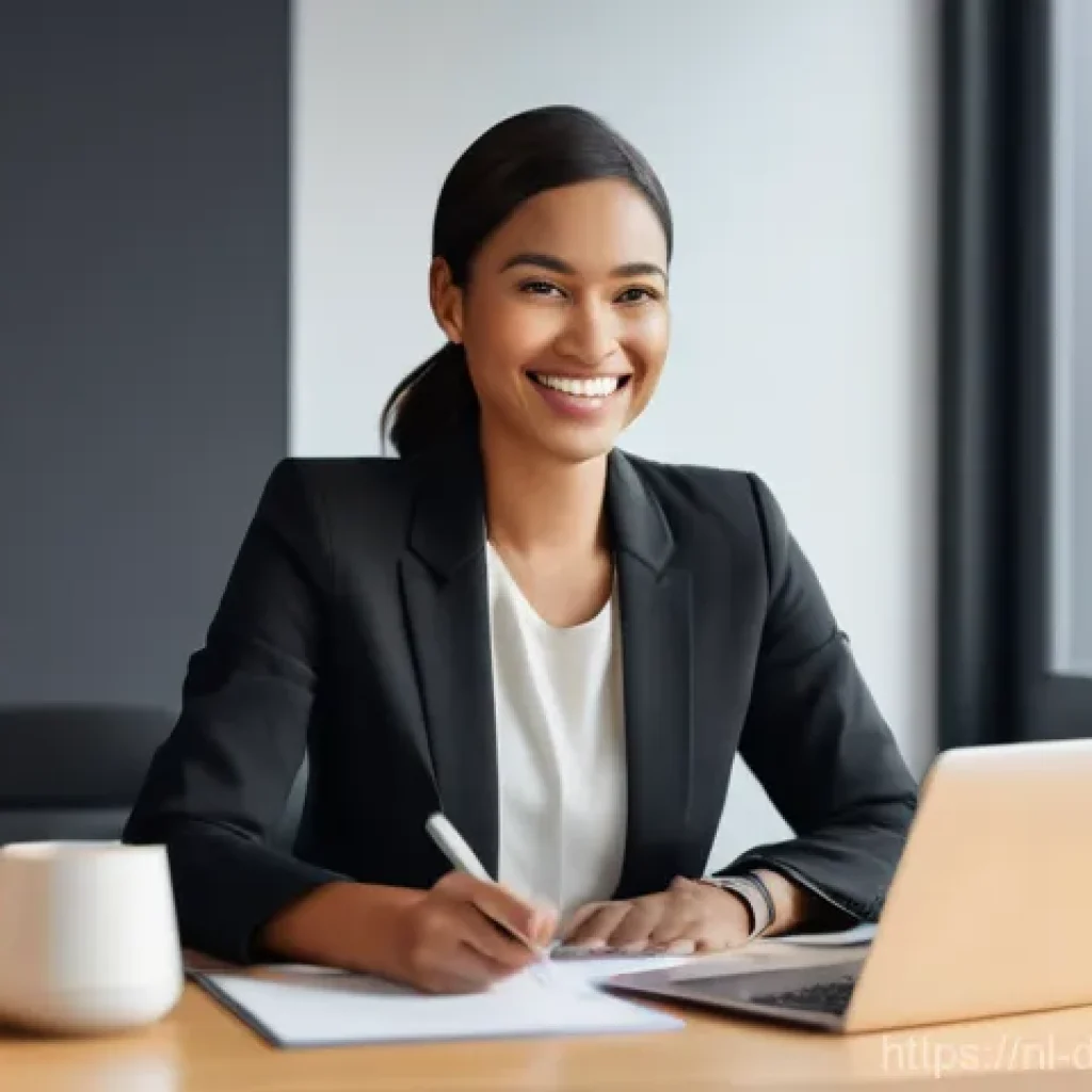 효과적인 네트워킹 후속 조치 방법 - **Prompt:** A diverse professional woman, in her early 30s, with a warm, genuine smile, is sitting c...