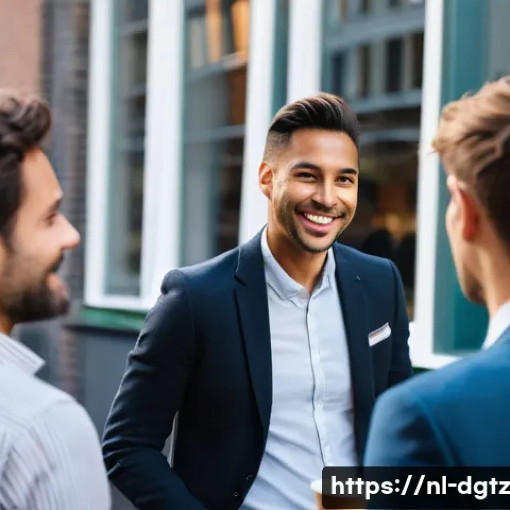 비즈니스 성공을 위한 네트워킹 목표 설정 - A professional networking event scene in Amsterdam, featuring diverse Dutch business people dressed ...