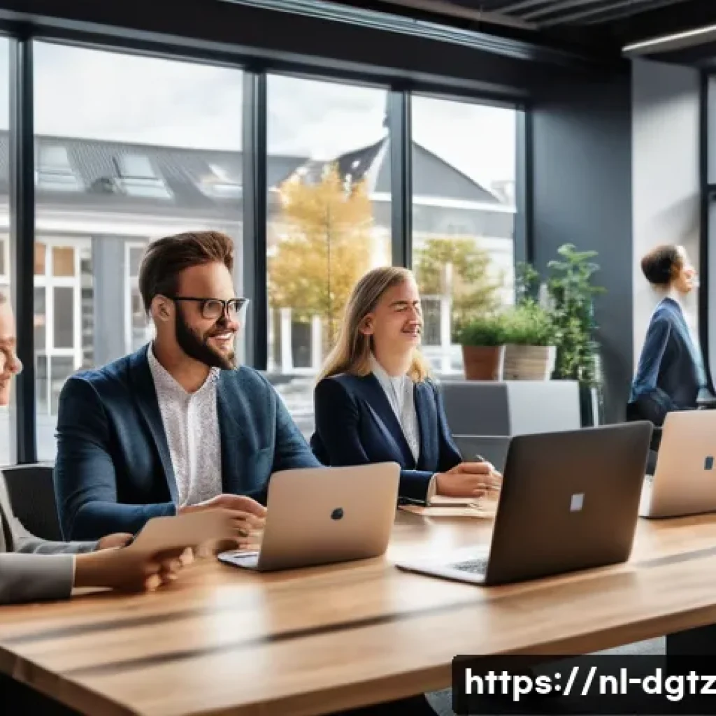 가상 이벤트 참여 시 네트워킹 팁 - A professional virtual networking scene showing a diverse group of Dutch business professionals in a...