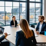 전문가와의 관계 형성을 위한 접근법 - A professional networking event in Amsterdam with a diverse group of Dutch businesspeople engaging i...