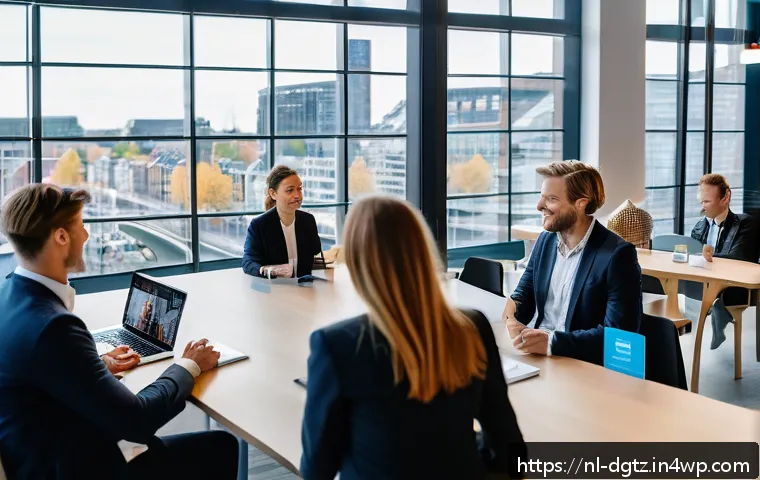 전문가와의 관계 형성을 위한 접근법 - A professional networking event in Amsterdam with a diverse group of Dutch businesspeople engaging i...