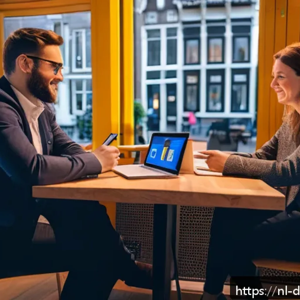 디지털 네트워킹을 위한 플랫폼의 다양성 - A cozy and intimate digital networking event scene set in Amsterdam, featuring a diverse group of pr...