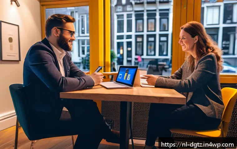 디지털 네트워킹을 위한 플랫폼의 다양성 - A cozy and intimate digital networking event scene set in Amsterdam, featuring a diverse group of pr...