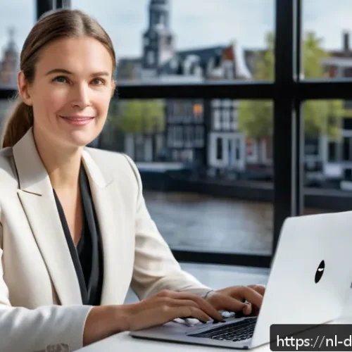 Home 30 온라인 네트워킹의 기초 시작하기 - A professional Dutch businesswoman in a modern office environment, sitting confidently at a sleek de...